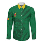 Custom Cameroon Football Long Sleeve Button Shirt Go Les Lions Indomptables Go - African Pride