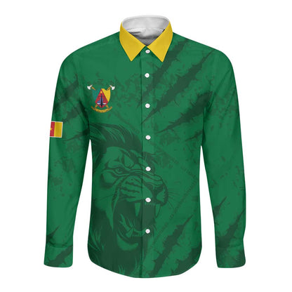 Custom Cameroon Football Long Sleeve Button Shirt Go Les Lions Indomptables Go - African Pride