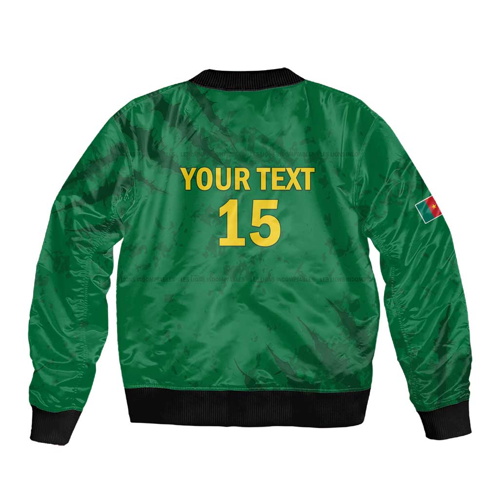 Custom Cameroon Football Sleeve Zip Bomber Jacket Go Les Lions Indomptables Go - African Pride