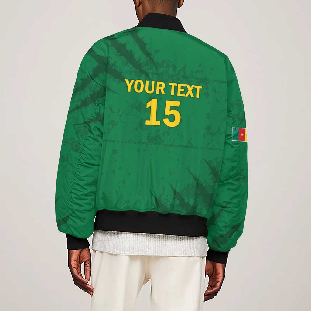Custom Cameroon Football Sleeve Zip Bomber Jacket Go Les Lions Indomptables Go - African Pride