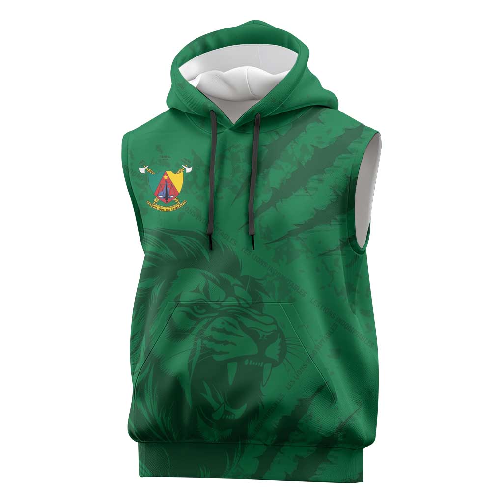 Custom Cameroon Football Sleeveless Hoodie Go Les Lions Indomptables Go - African Pride