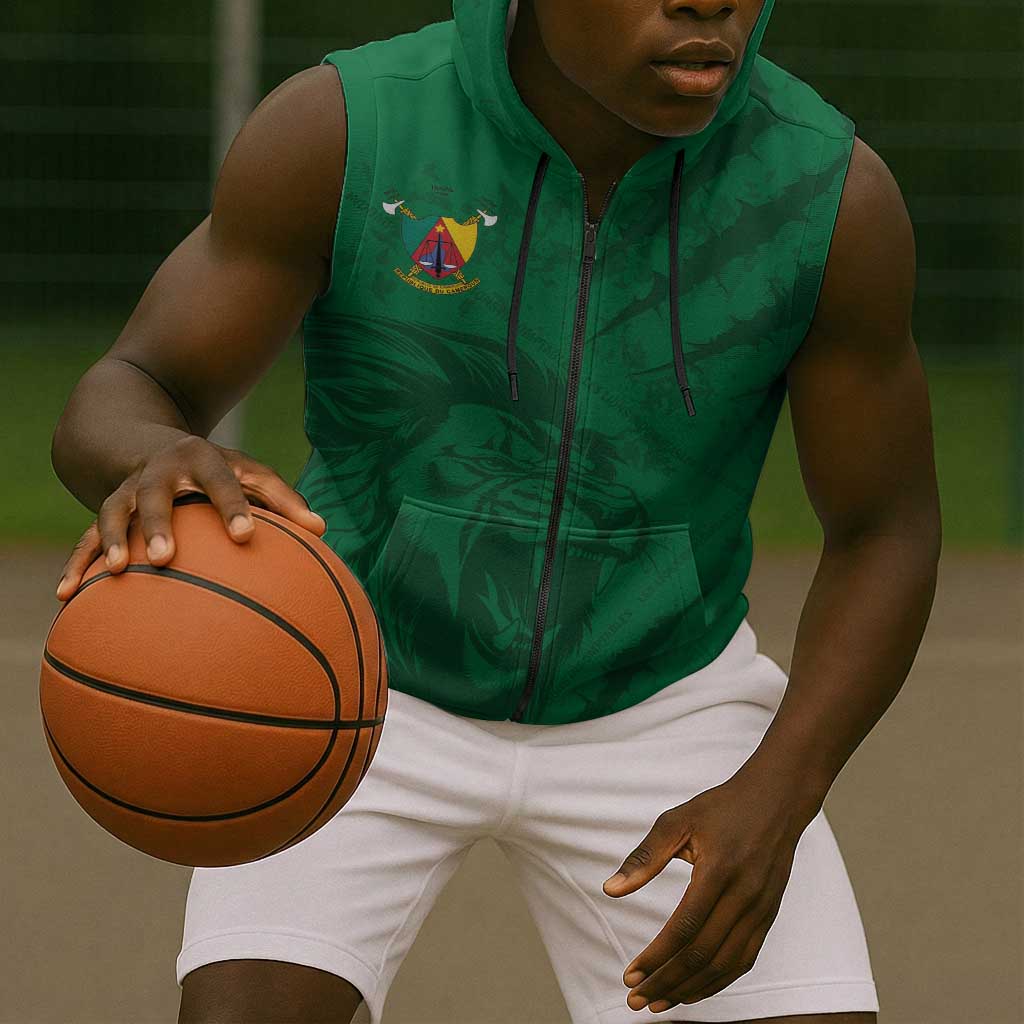 Custom Cameroon Football Sleeveless Zip Hoodie Go Les Lions Indomptables Go - African Pride