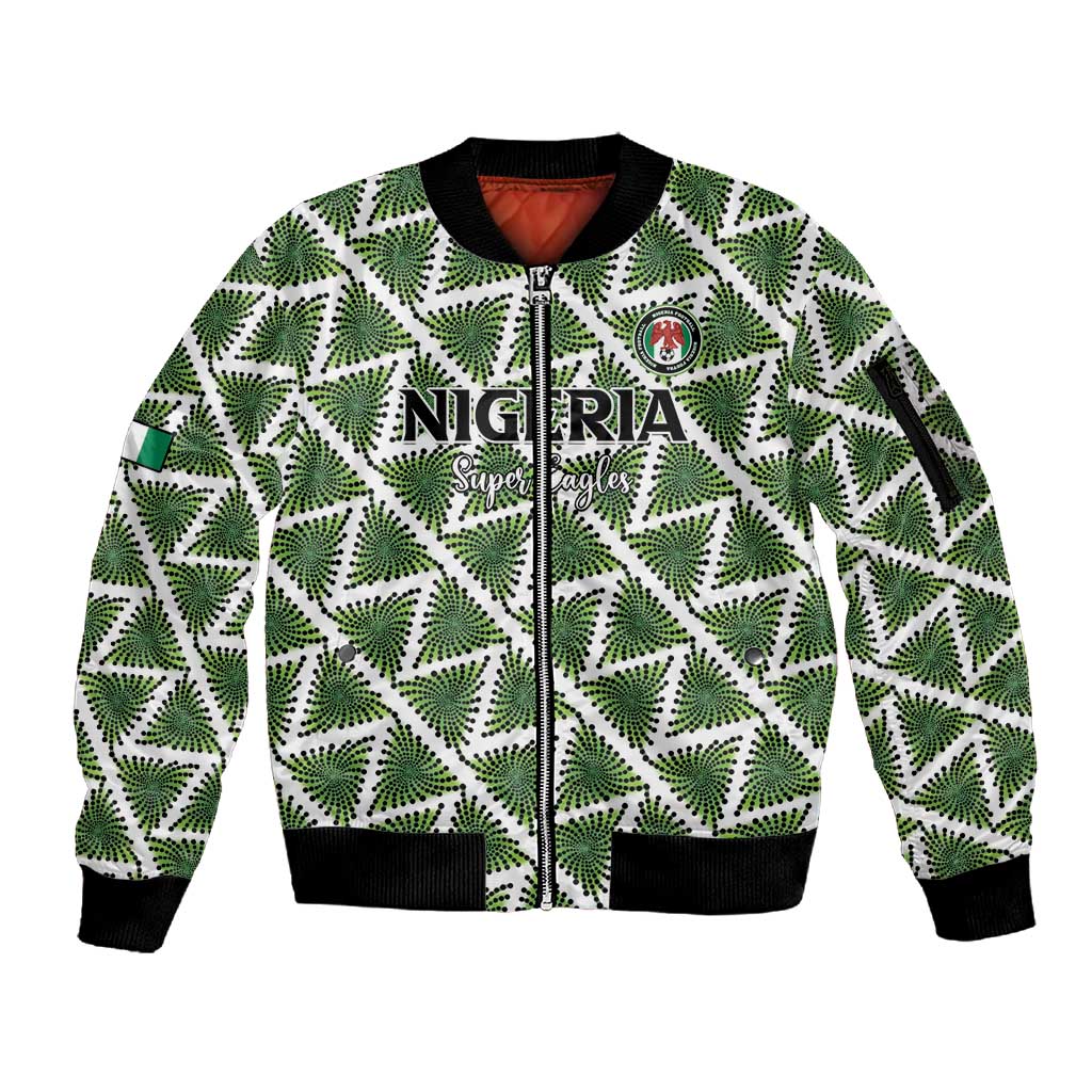 Custom Nigeria Football Sleeve Zip Bomber Jacket Come On Super Eagles - African Pride