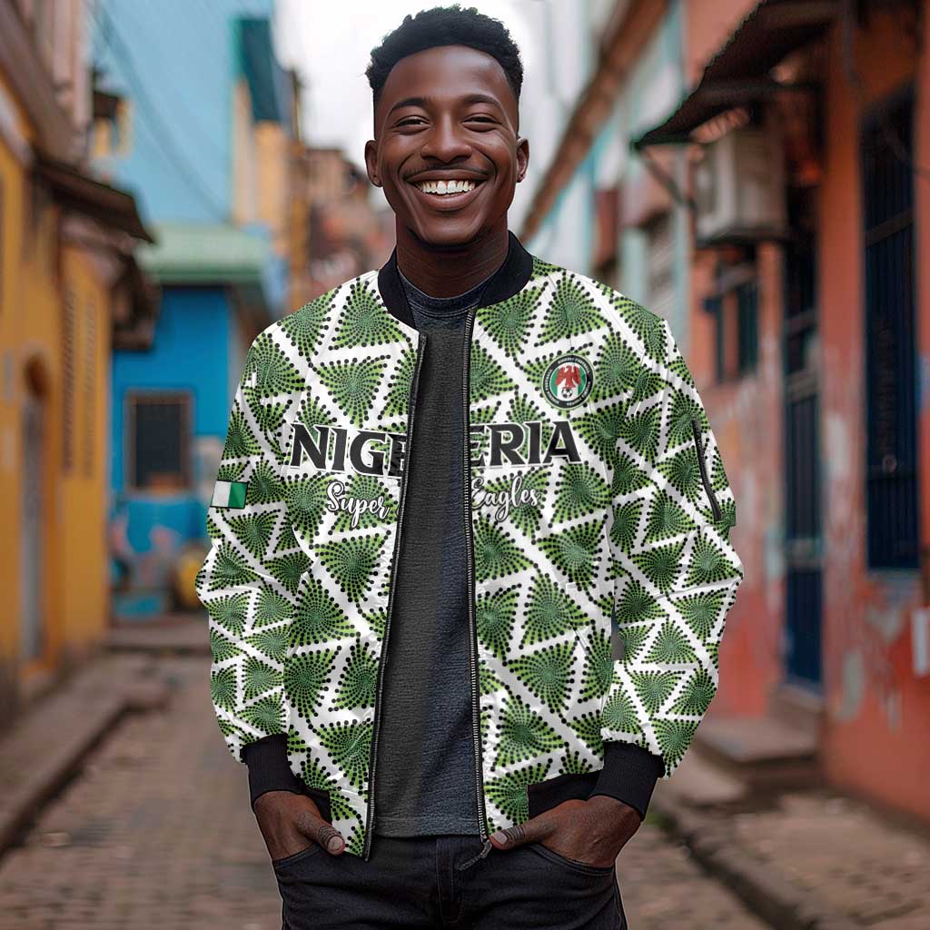 Custom Nigeria Football Sleeve Zip Bomber Jacket Come On Super Eagles - African Pride