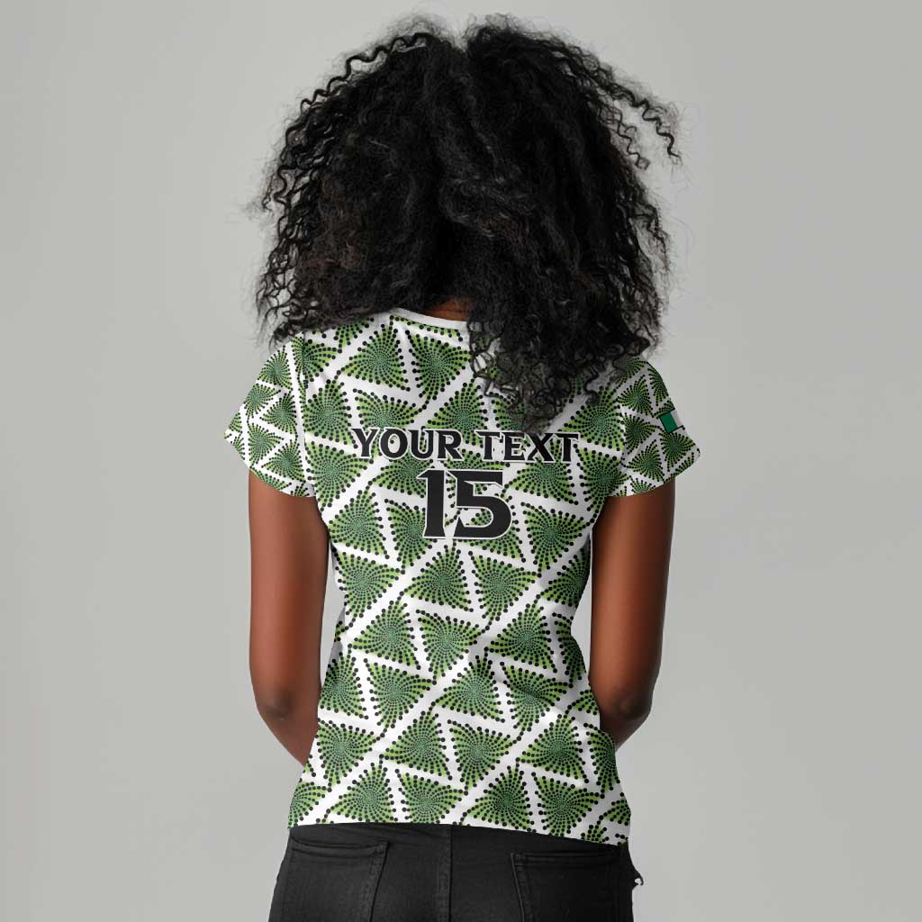 Custom Nigeria Football Women V-Neck T-Shirt Come On Super Eagles - African Pride