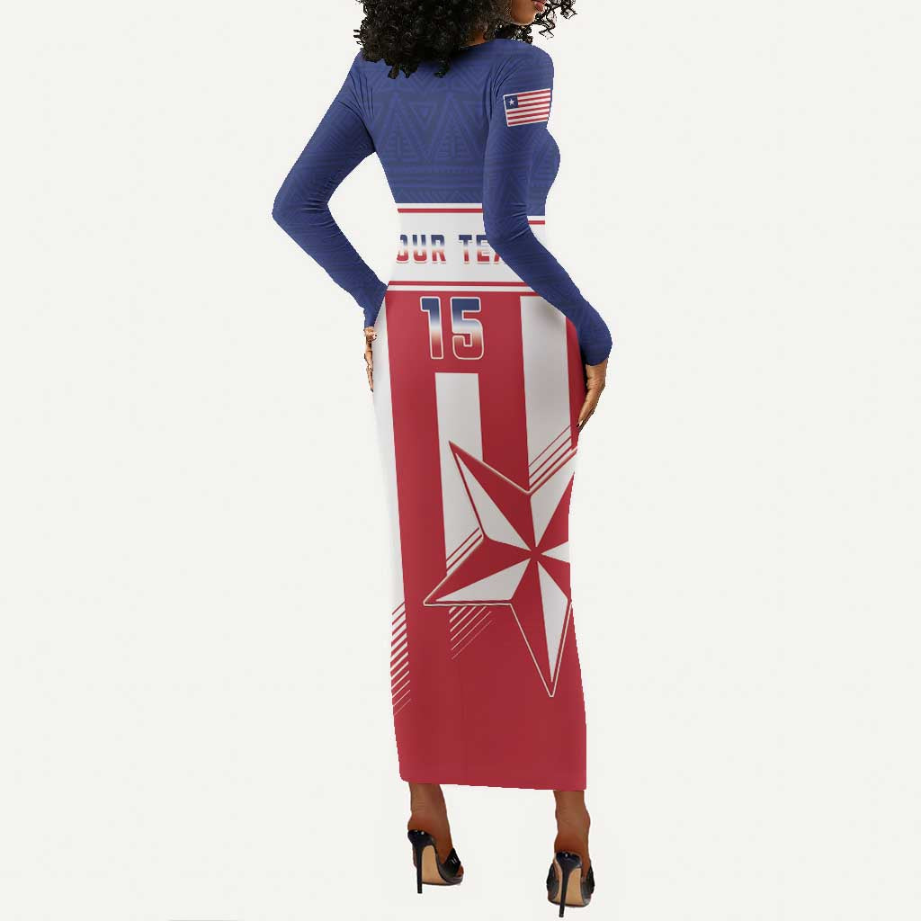 Custom Liberia Football Long Sleeve Bodycon Dress Sporty Style LT15