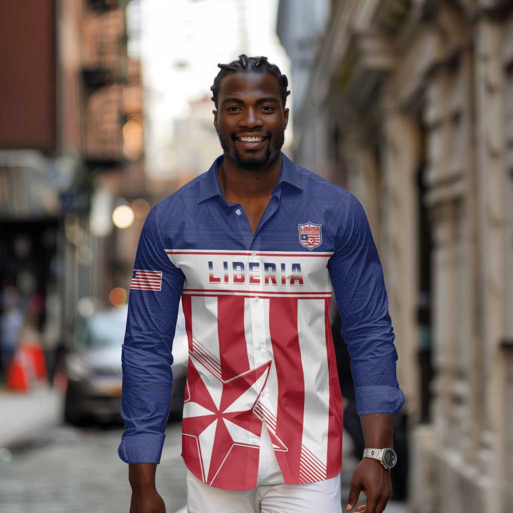Custom Liberia Football Long Sleeve Button Shirt Sporty Style