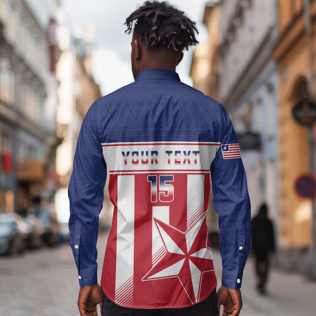 Custom Liberia Football Long Sleeve Button Shirt Sporty Style