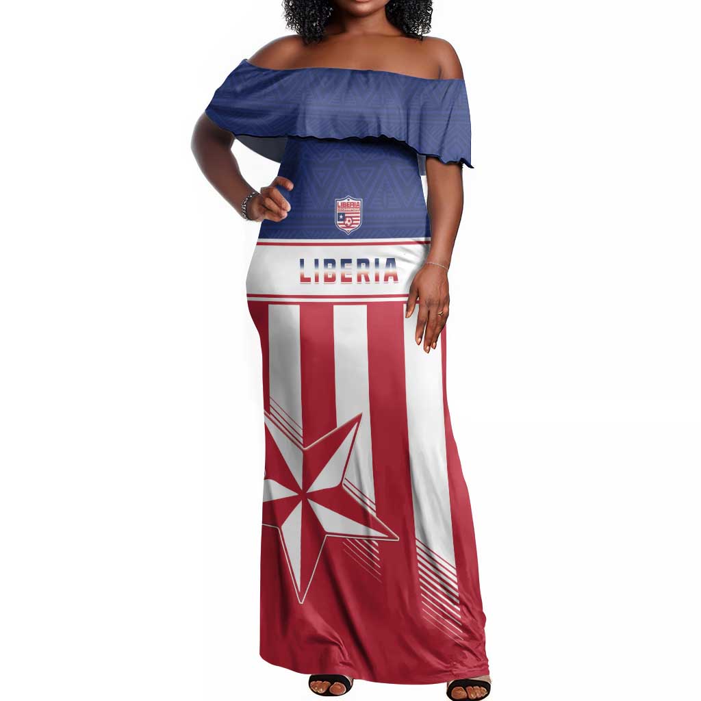 Custom Liberia Football Off Shoulder Maxi Dress Sporty Style