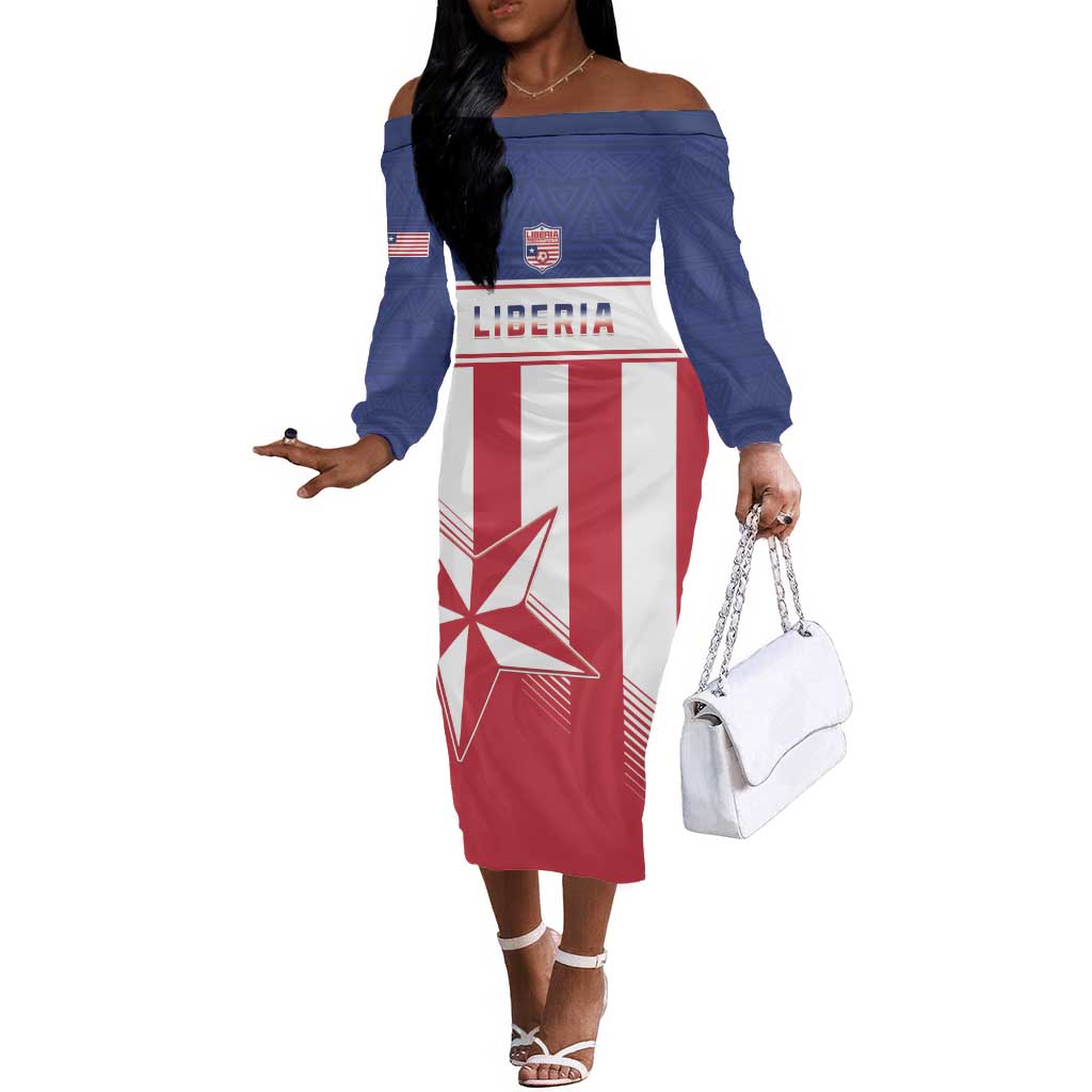 Custom Liberia Football Off The Shoulder Long Sleeve Dress Sporty Style