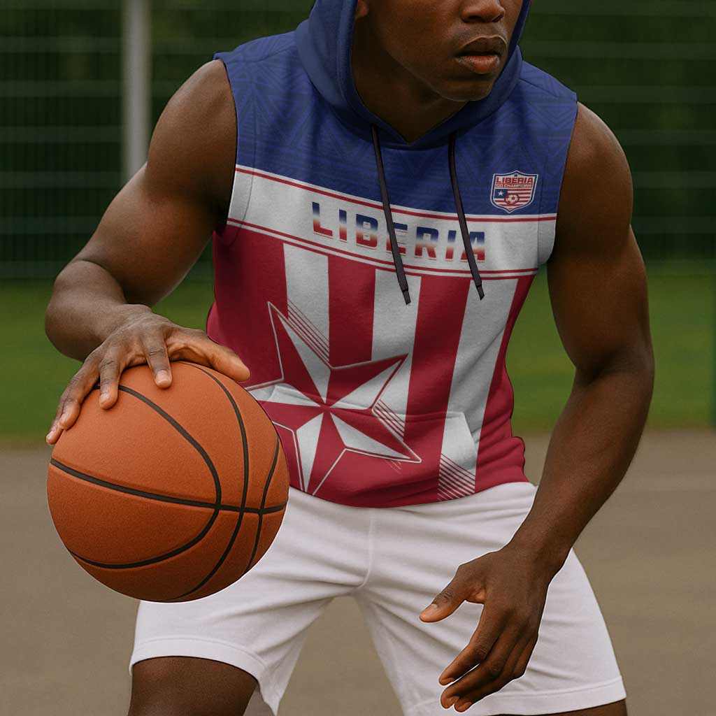 Custom Liberia Football Sleeveless Hoodie Sporty Style - African Pride