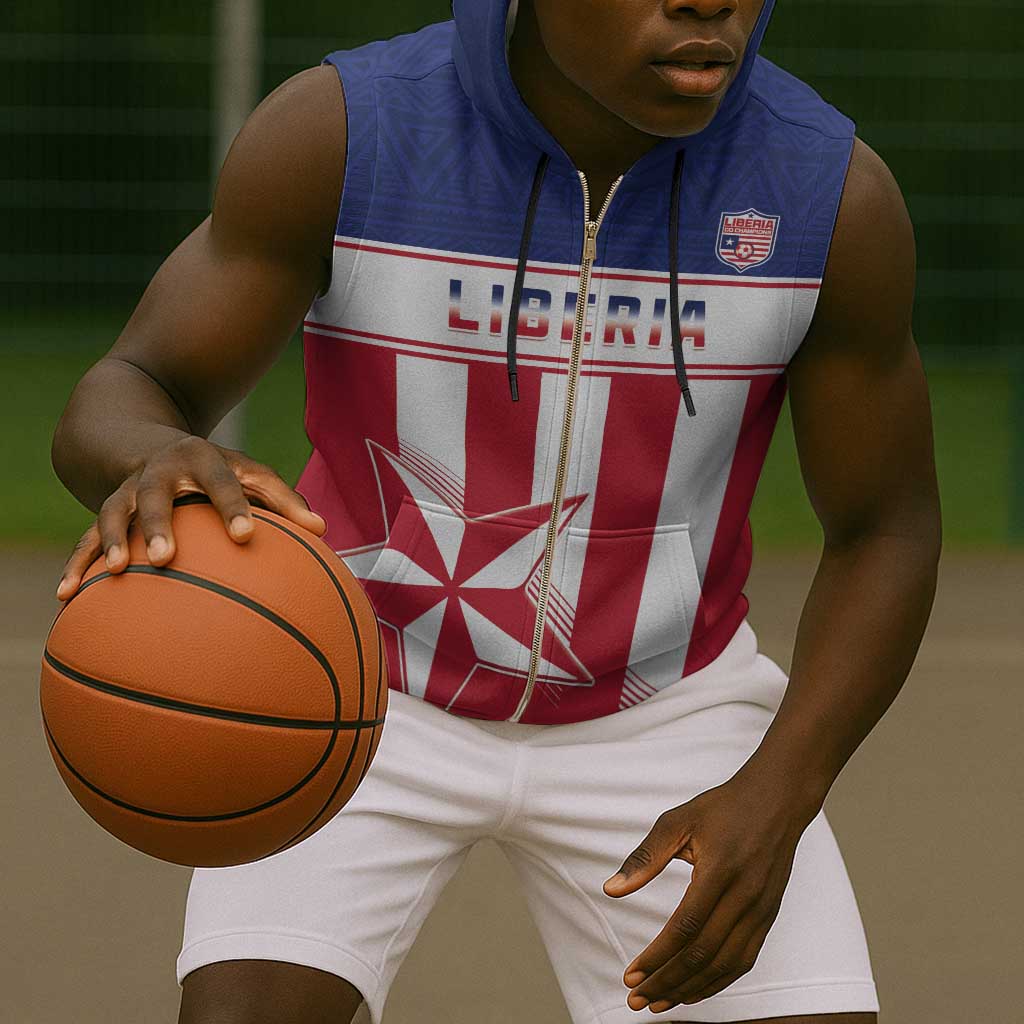 Custom Liberia Football Sleeveless Zip Hoodie Sporty Style - African Pride