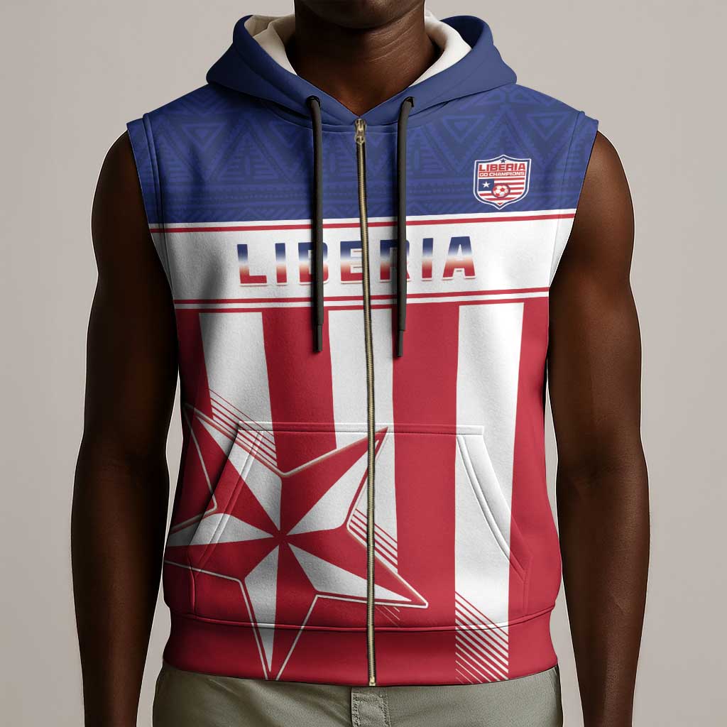 Custom Liberia Football Sleeveless Zip Hoodie Sporty Style - African Pride