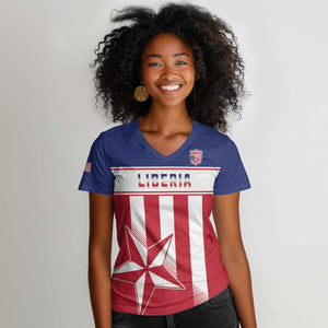 Custom Liberia Football Women V-Neck T-Shirt Sporty Style