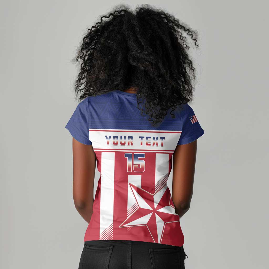 Custom Liberia Football Women V-Neck T-Shirt Sporty Style