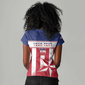 Custom Liberia Football Women V-Neck T-Shirt Sporty Style
