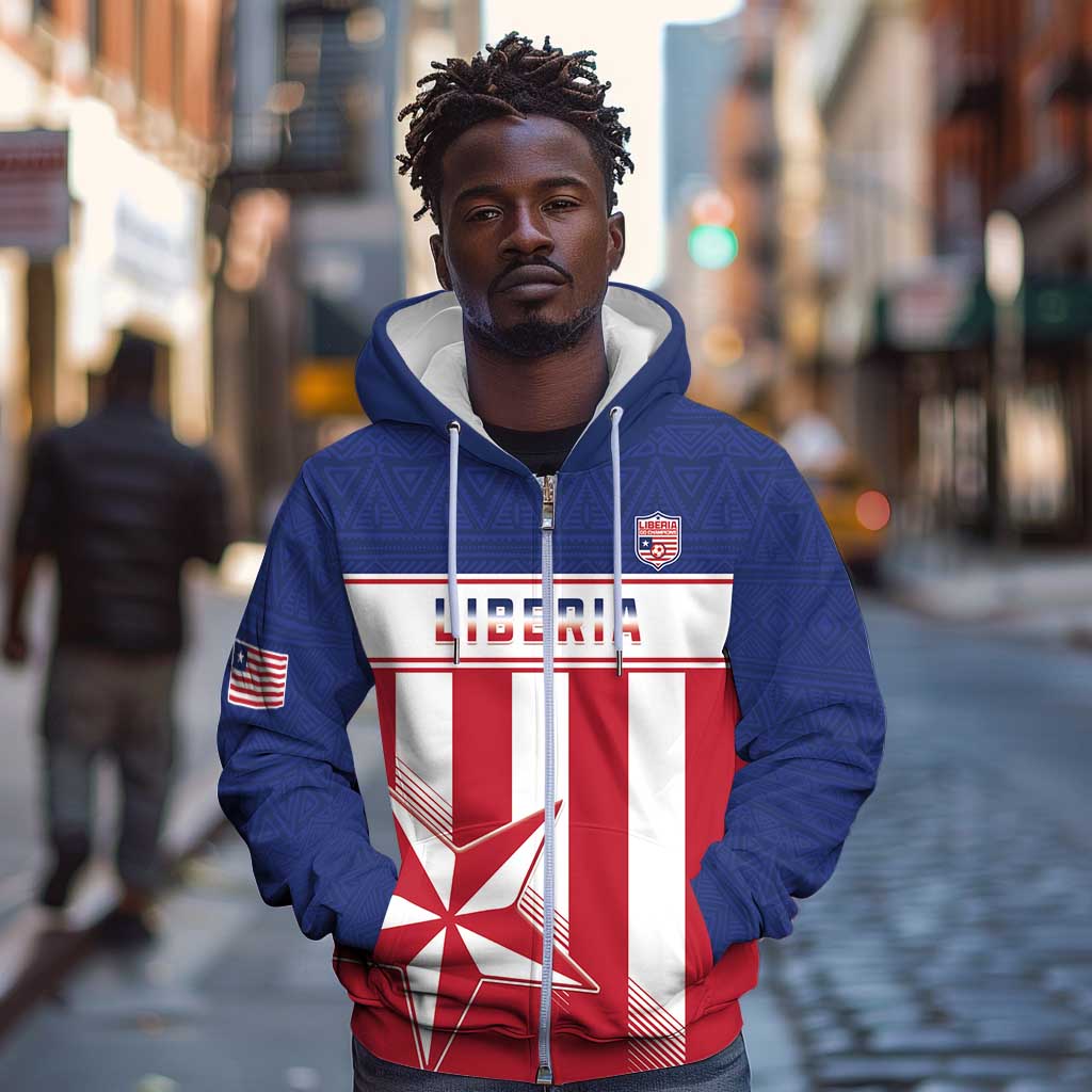 Custom Liberia Football Zip Hoodie Sporty Style