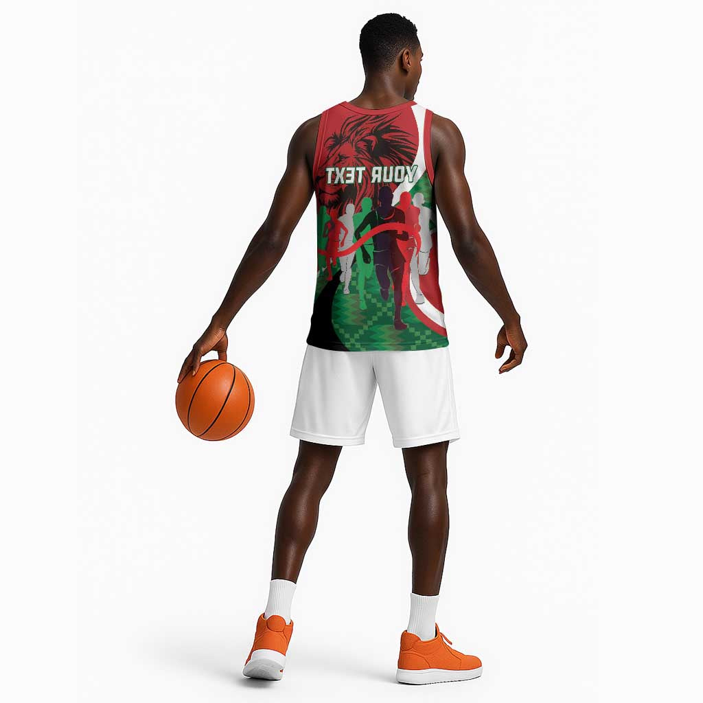 Personalised Athletics Kenya Basketball Jersey Kente Pattern - African Pride
