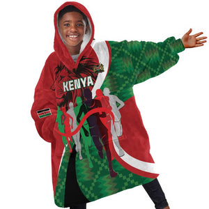 Personalised Athletics Kenya Kid Wearable Blanket Hoodie Kente Pattern