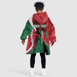 Personalised Athletics Kenya Kid Wearable Blanket Hoodie Kente Pattern