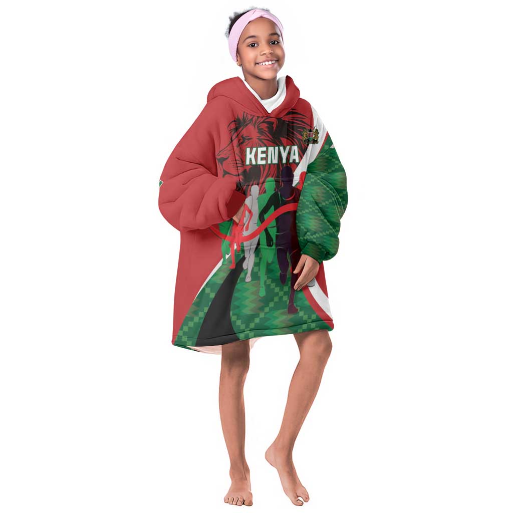 Personalised Athletics Kenya Kid Wearable Blanket Hoodie Kente Pattern