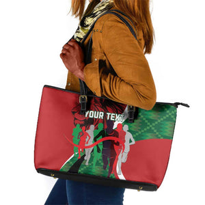 Personalised Athletics Kenya Leather Tote Bag Kente Pattern