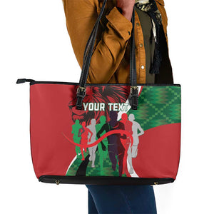 Personalised Athletics Kenya Leather Tote Bag Kente Pattern