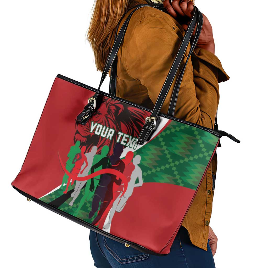 Personalised Athletics Kenya Leather Tote Bag Kente Pattern