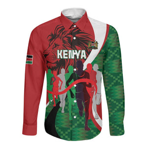 Personalised Athletics Kenya Long Sleeve Button Shirt Kente Pattern