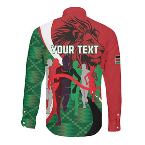 Personalised Athletics Kenya Long Sleeve Button Shirt Kente Pattern