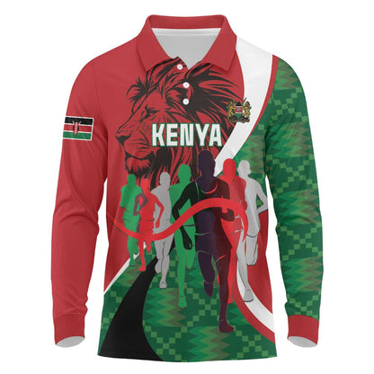Personalised Athletics Kenya Long Sleeve Polo Shirt Kente Pattern