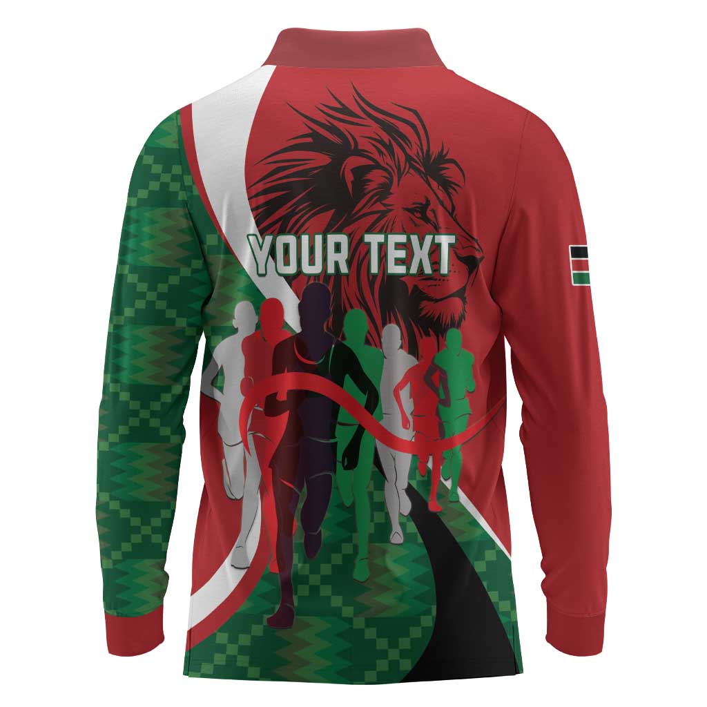 Personalised Athletics Kenya Long Sleeve Polo Shirt Kente Pattern