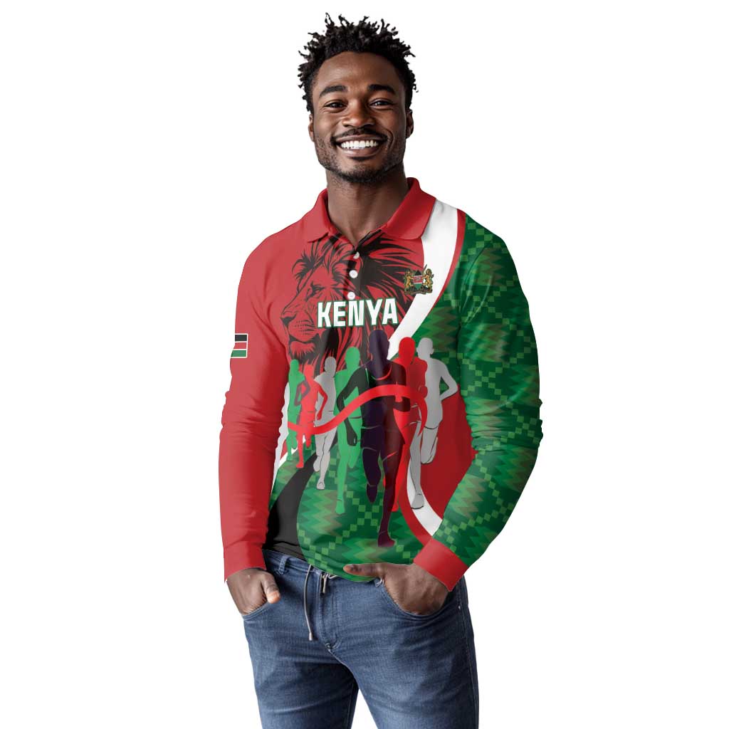 Personalised Athletics Kenya Long Sleeve Polo Shirt Kente Pattern