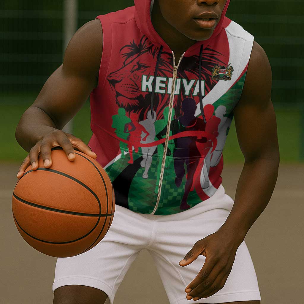 Personalised Athletics Kenya Sleeveless Zip Hoodie Kente Pattern - African Pride