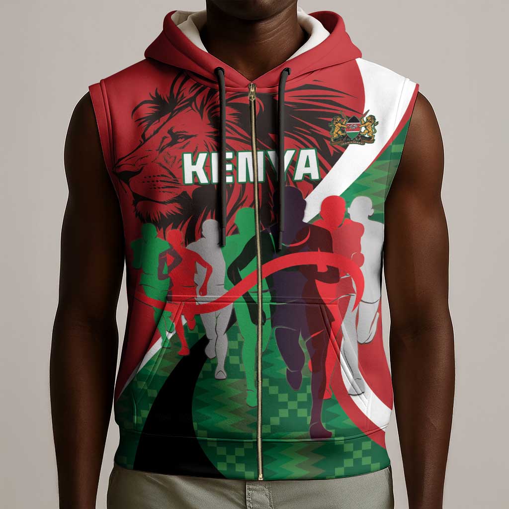Personalised Athletics Kenya Sleeveless Zip Hoodie Kente Pattern - African Pride