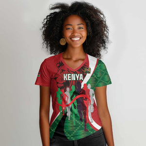 Personalised Athletics Kenya Women V-Neck T-Shirt Kente Pattern