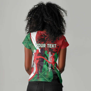 Personalised Athletics Kenya Women V-Neck T-Shirt Kente Pattern