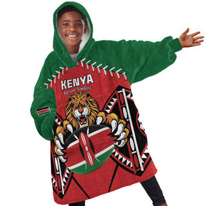 Custom Kenya Rugby Kid Wearable Blanket Hoodie We Are Simbas