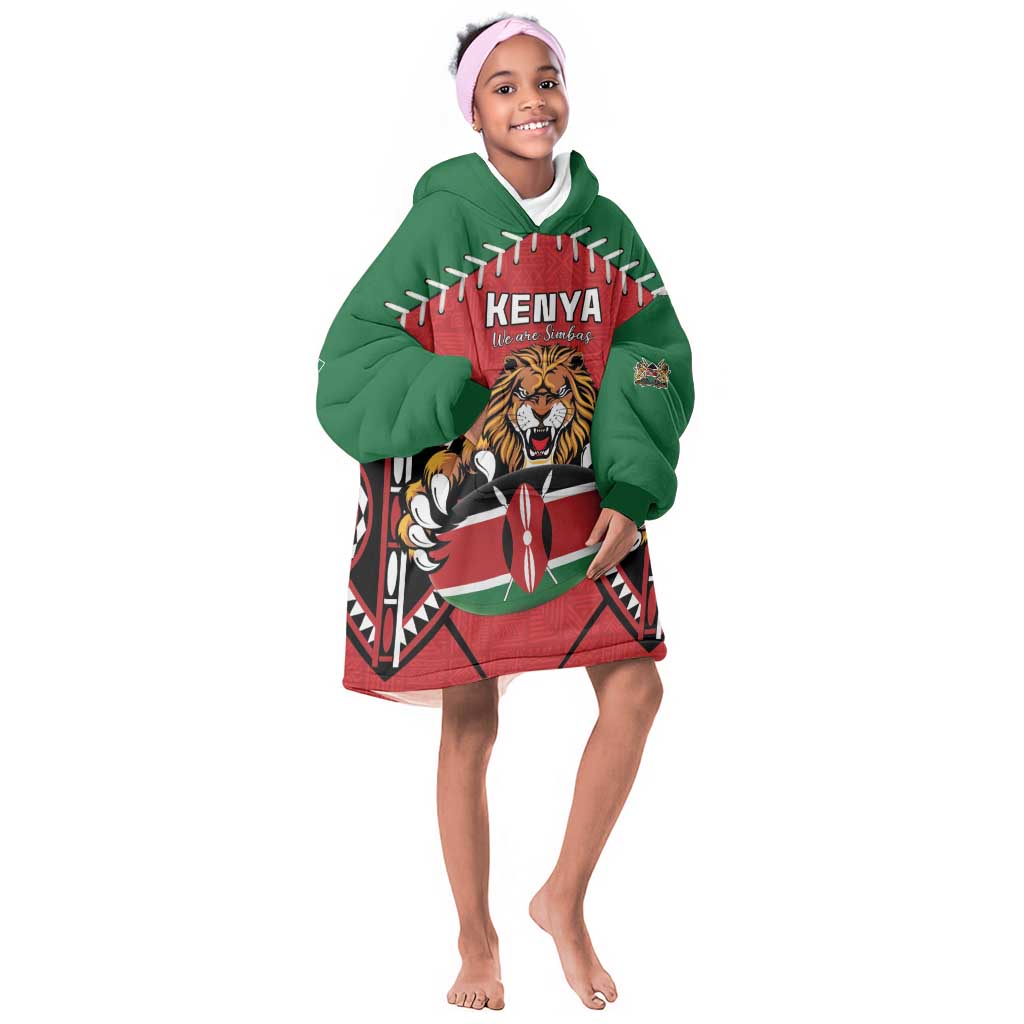 Custom Kenya Rugby Kid Wearable Blanket Hoodie We Are Simbas