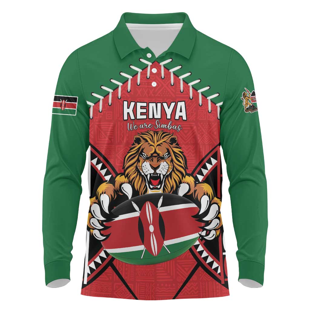 Custom Kenya Rugby Long Sleeve Polo Shirt We Are Simbas