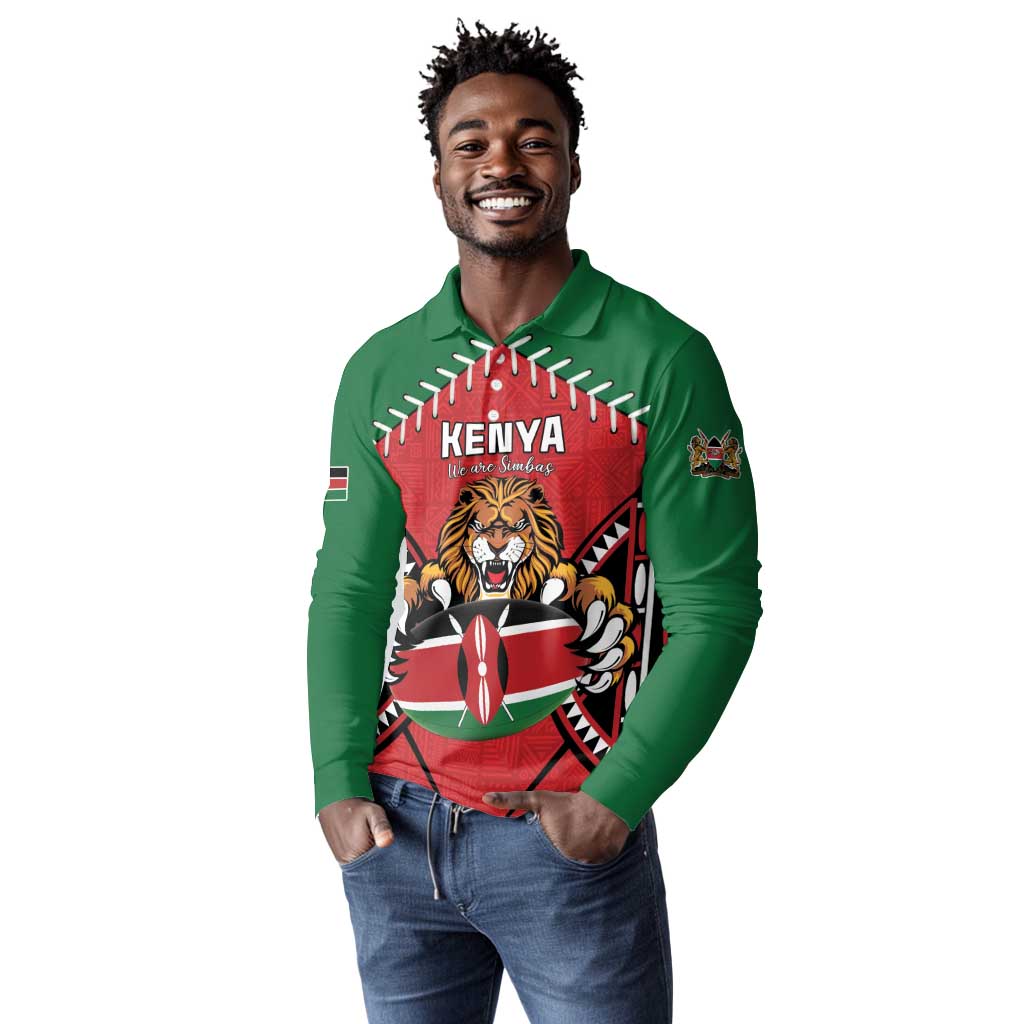 Custom Kenya Rugby Long Sleeve Polo Shirt We Are Simbas