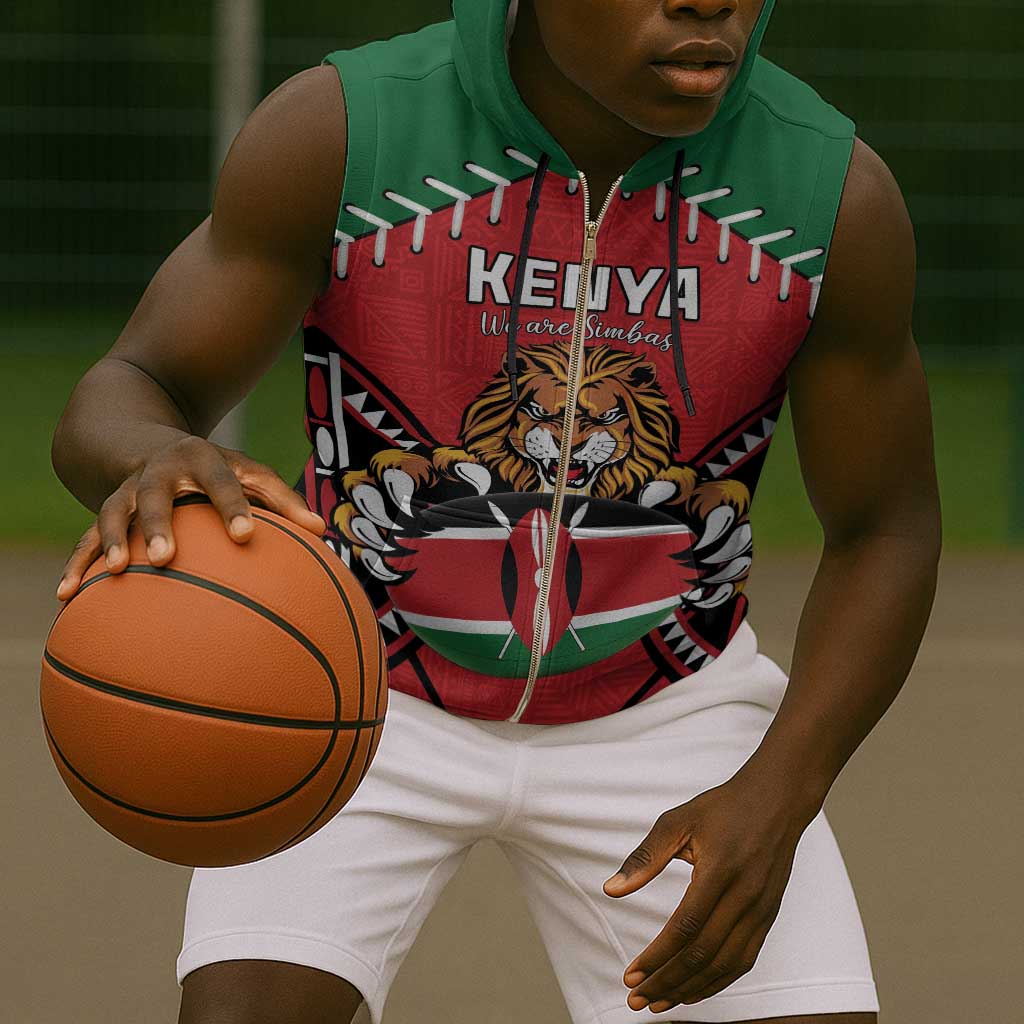 Custom Kenya Rugby Sleeveless Zip Hoodie We Are Simbas - African Pride