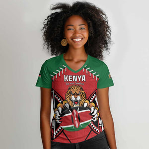 Custom Kenya Rugby Women V-Neck T-Shirt We Are Simbas