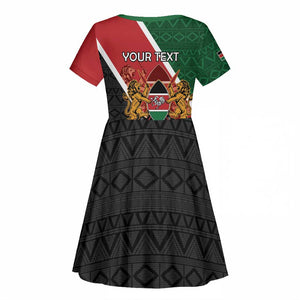 Personalised Kenya Kid Short Sleeve Dress Flag Style - African Pattern