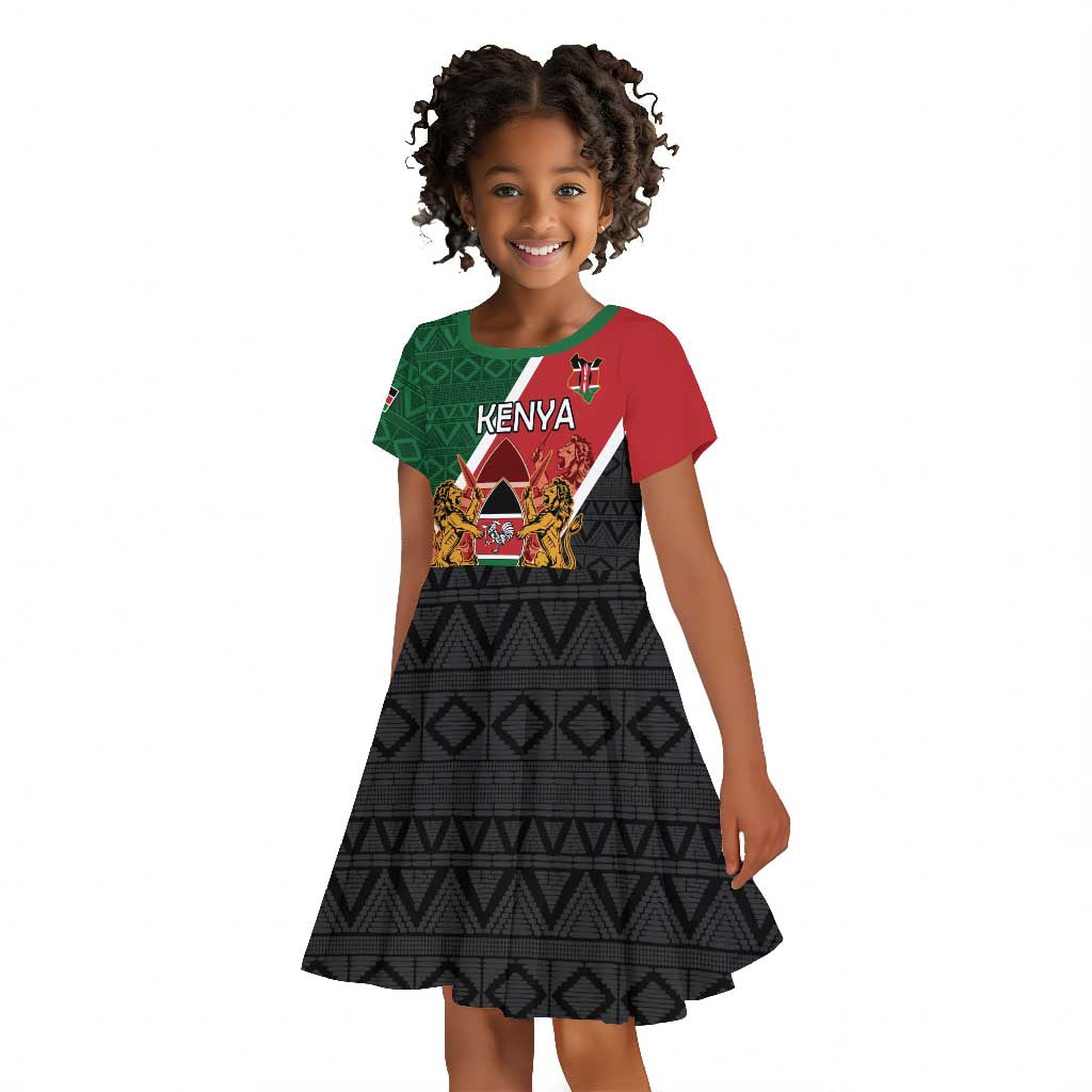 Personalised Kenya Kid Short Sleeve Dress Flag Style - African Pattern