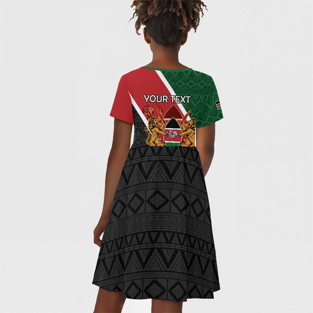Personalised Kenya Kid Short Sleeve Dress Flag Style - African Pattern