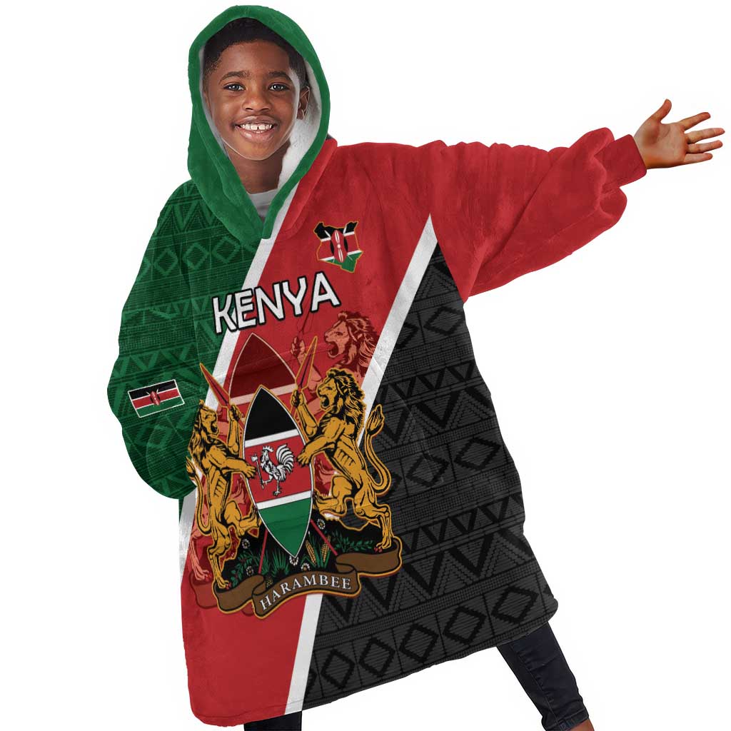 Personalised Kenya Kid Wearable Blanket Hoodie Flag Style - African Pattern