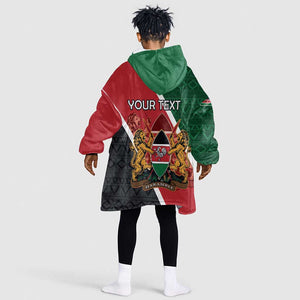 Personalised Kenya Kid Wearable Blanket Hoodie Flag Style - African Pattern