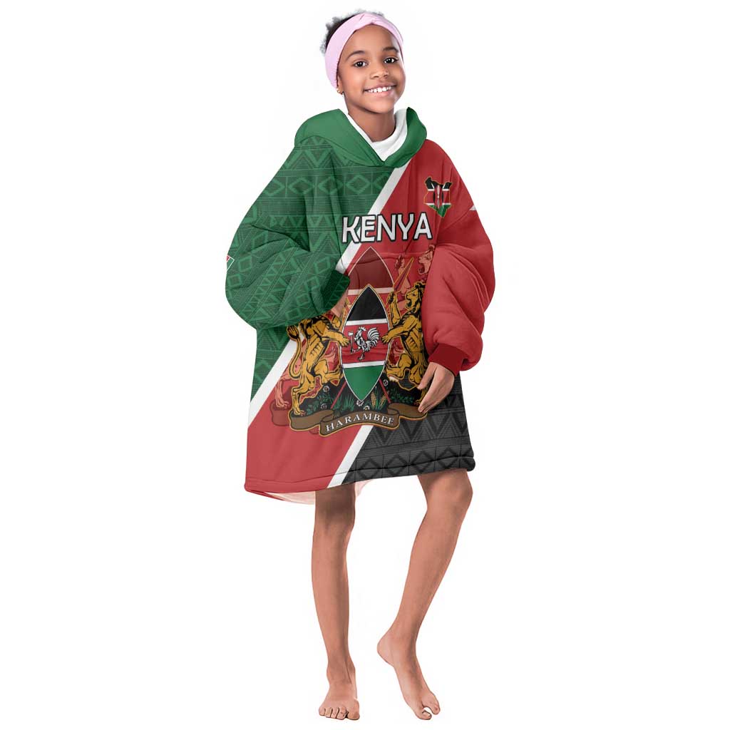 Personalised Kenya Kid Wearable Blanket Hoodie Flag Style - African Pattern
