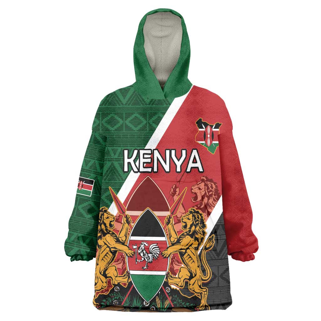 Personalised Kenya Kid Wearable Blanket Hoodie Flag Style - African Pattern